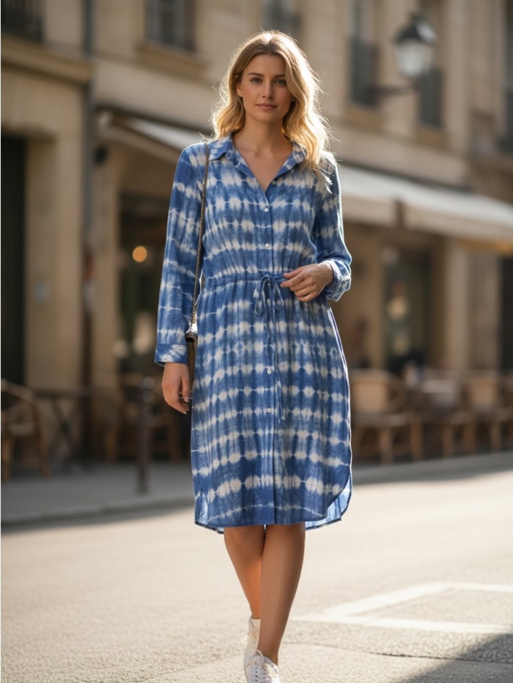 Calvin Klein Silk Tie-dye Casual Midi dress.  Blue & White Size  S